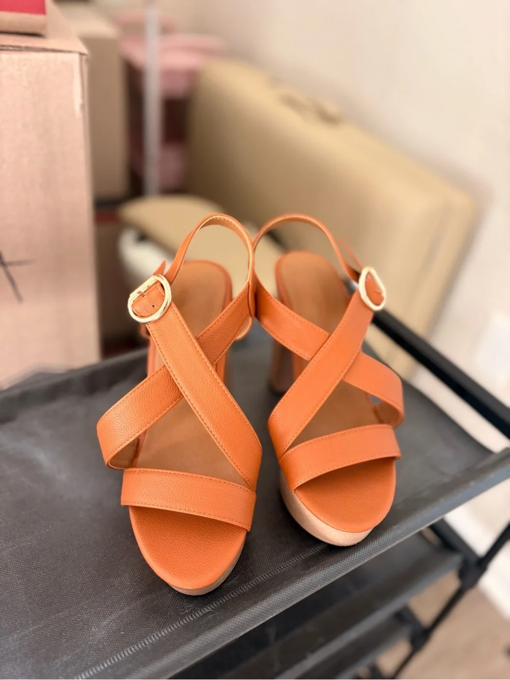 Women’s Brown Platform Slingback Heeled Sandals